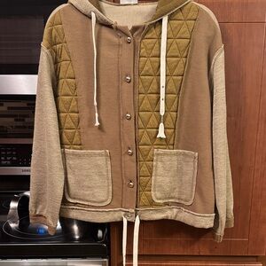 Salti Road Olive and Brown Quilted Hooded Jacket